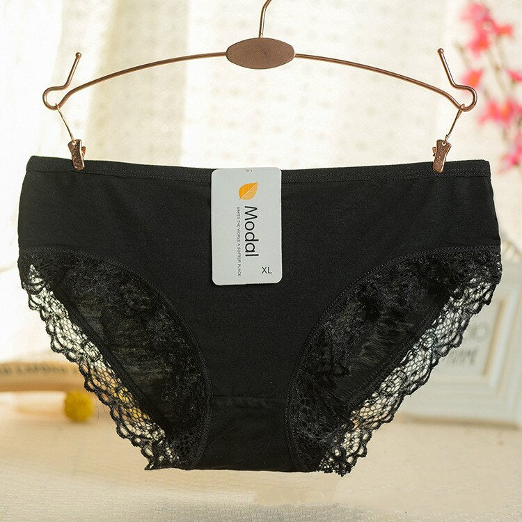 Ladies Modal Solid Mid-Waist Panties Sexy Lace Decoration Bamboo Fiber Beautiful Breathable Panties Wholesale