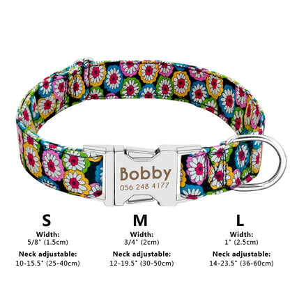 Custom Large Dog Collar Cute Print Personalized Pet Collar Nylon Puppy Dogs ID Collars Engraved Name for Small Medium Large Dog