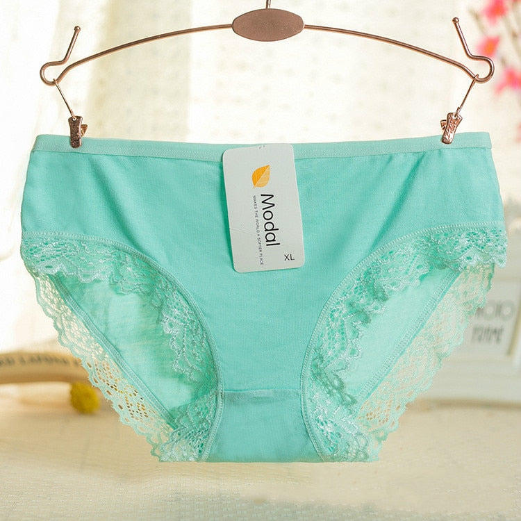 Ladies Modal Solid Mid-Waist Panties Sexy Lace Decoration Bamboo Fiber Beautiful Breathable Panties Wholesale