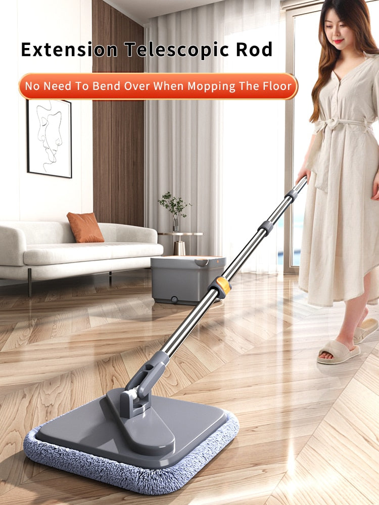 Joybos Spin Mop With Bucket Hand-Free Lazy Squeeze Mop Automatic Magic Floor Mop Self-Cleaning Nano Microfiber Cloth Square Mop