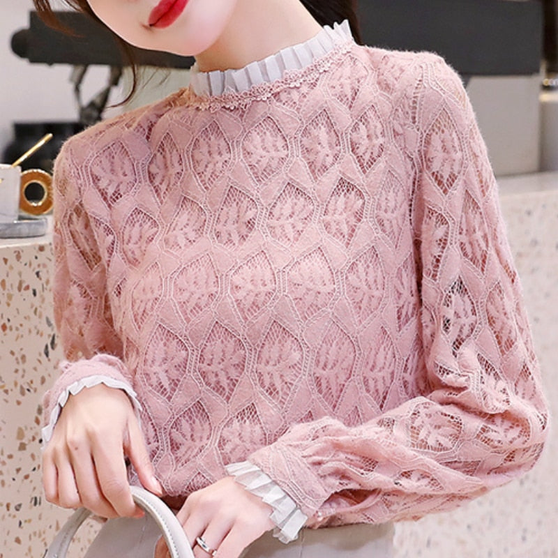 Womens Tops And Blouses Long Sleeve Hollow Lace Blouse Women Fashion Woman Blouses 2021 Ladies Tops Blouse Women Blusas C362