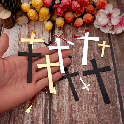 50pcs 9cm/ 7cm/5cm /4cm/ 3cm Height Cutting Mirrored Cross Shape Acrylic Sticker DIY Christening Home Decoration