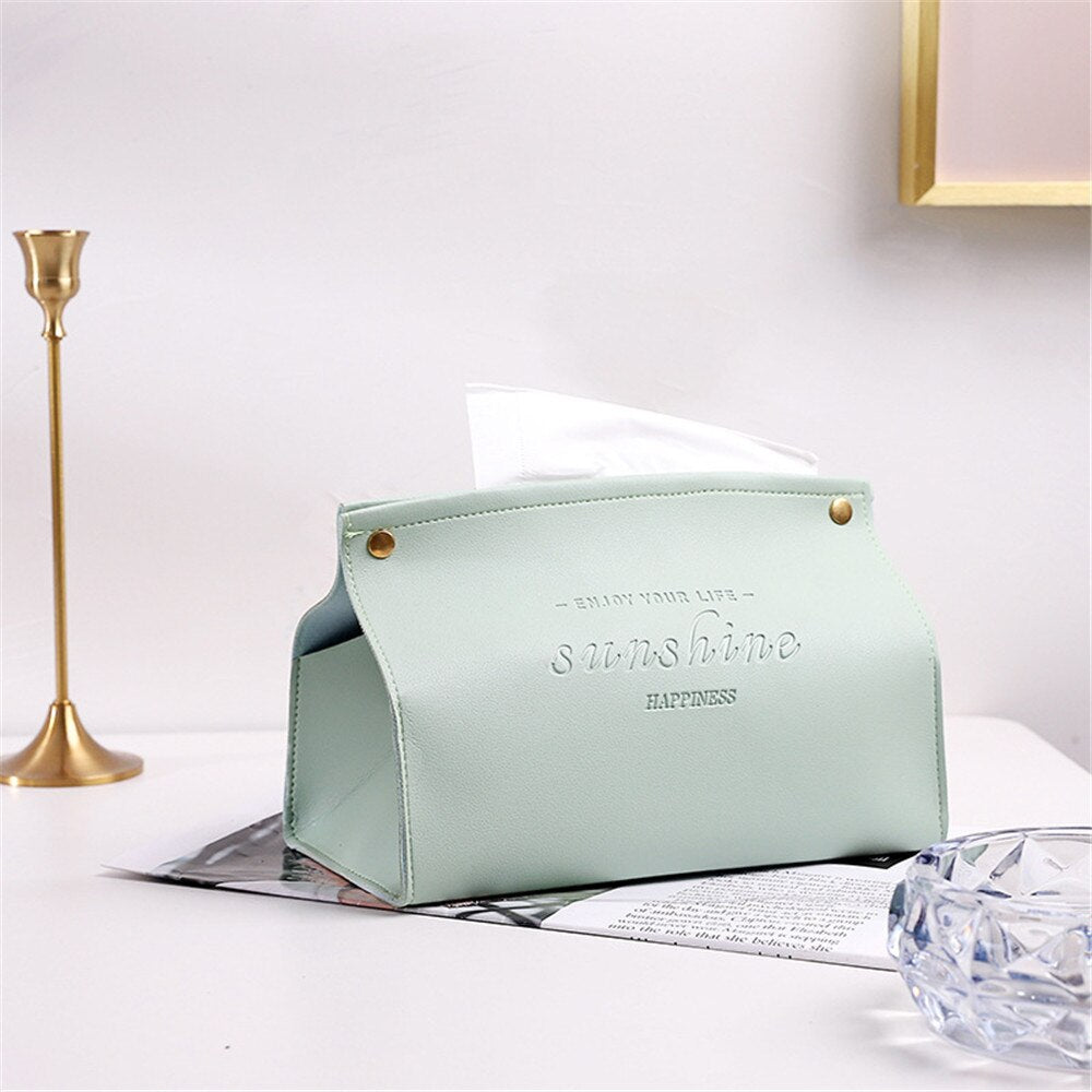 Nodic Environmental PU Leather Napkin Holder Foldable Tissue Box Home Office Waterproof Dustproof Storage Box Sundries Ontainer