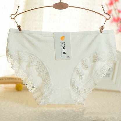 Ladies Modal Solid Mid-Waist Panties Sexy Lace Decoration Bamboo Fiber Beautiful Breathable Panties Wholesale