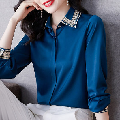 Autumn Long Sleeve Blouse Women Turn Down Collar Chiffon Blouse Shirt Tops Women Blusas Mujer De Moda 2021 Blouses Shirts F108