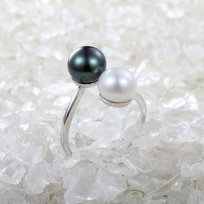 3 Colors Natural Freshwater Cultured Pearl Ring for Women Gifts Accesories Double Pearl Ring Gemstone Fashion Jewelry FEIGE