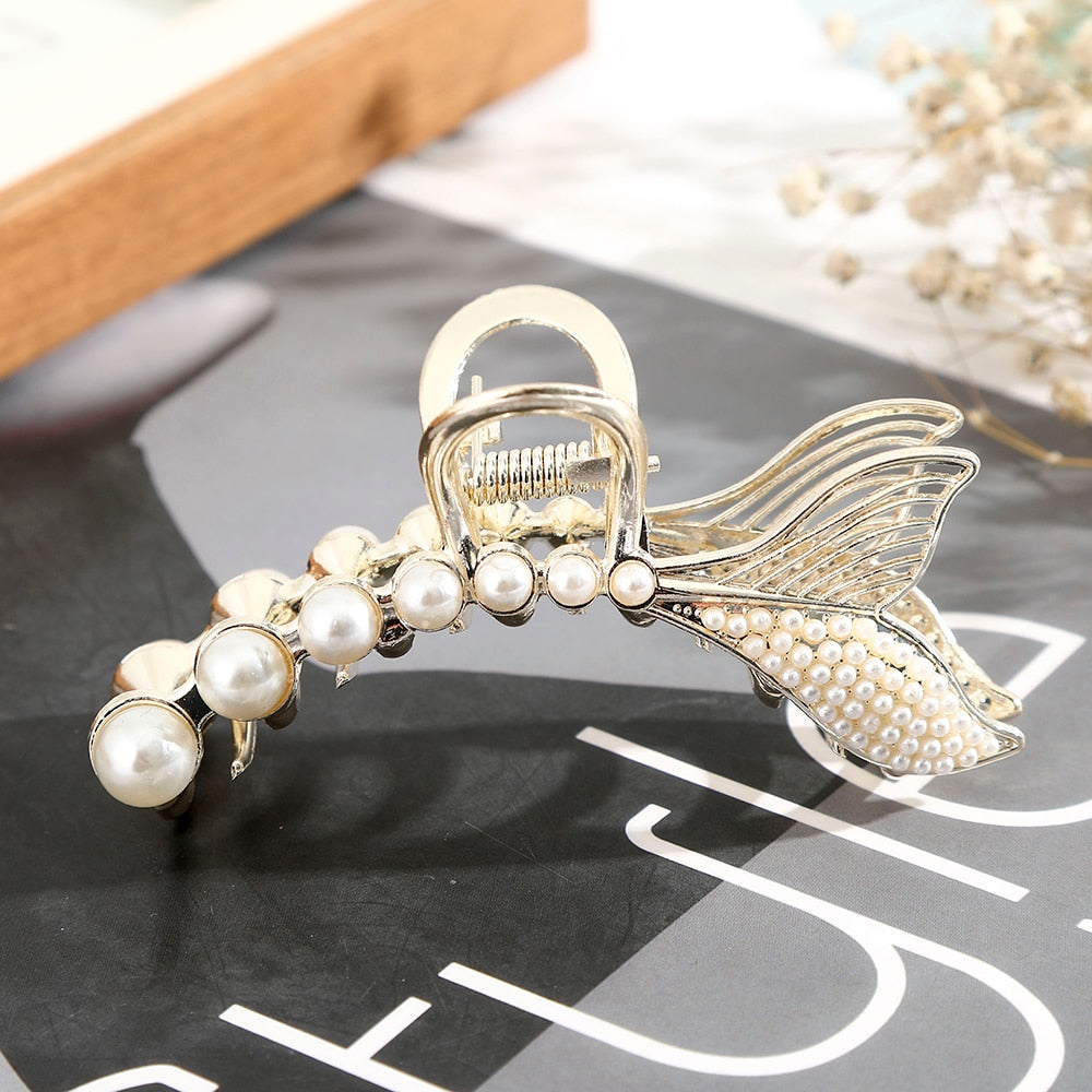 Haimeikang Acrylic Hair Claws Pearl Claw Clips For Woman Large Size Barrette Crab Ladies Fashion Hair Accessories