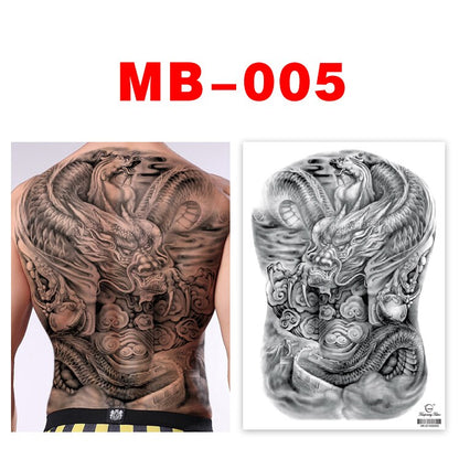 Big Temporary Tattoo Stickers Full Back Tiger Dragon Wolf Body Art Fake Tattoo Carp Waterproof Tattoo Men and Women