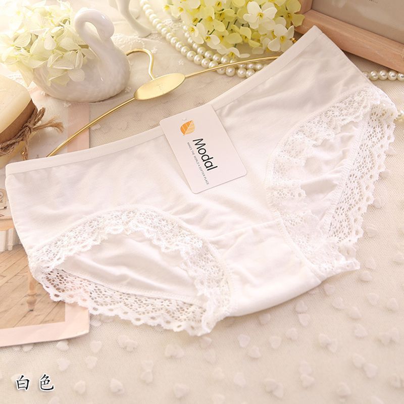 Ladies Modal Solid Mid-Waist Panties Sexy Lace Decoration Bamboo Fiber Beautiful Breathable Panties Wholesale