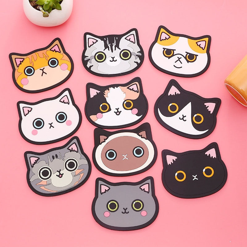 Silicone Cat Shaped Tea Coaster Cup Mat Pad Mug Holder Mat Coffee Drinks Table Placemats Heat-resistant Cup Coasters