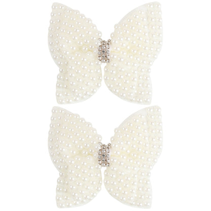 White Pearl Hair Bows With Hair Clips For Girls Kids Boutique Layers Bling Rhinestone Center Bows Hairpins Hair Accessories