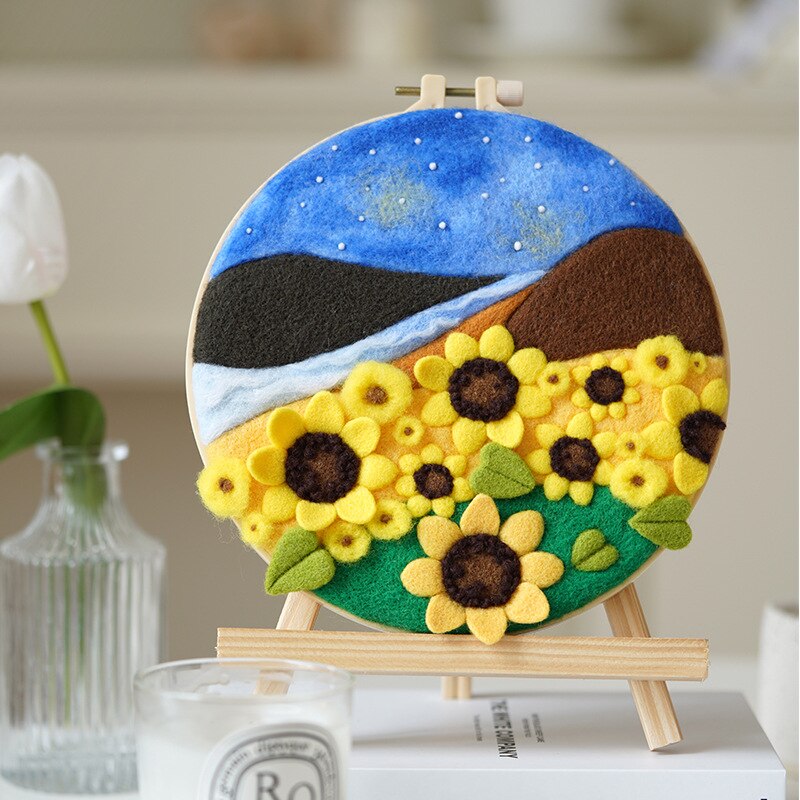 Non-Finish DIY Wool Felting Painting Needle Embroidery Poked Wool Felt Flower Material Package for Home Decors Crafts Gift