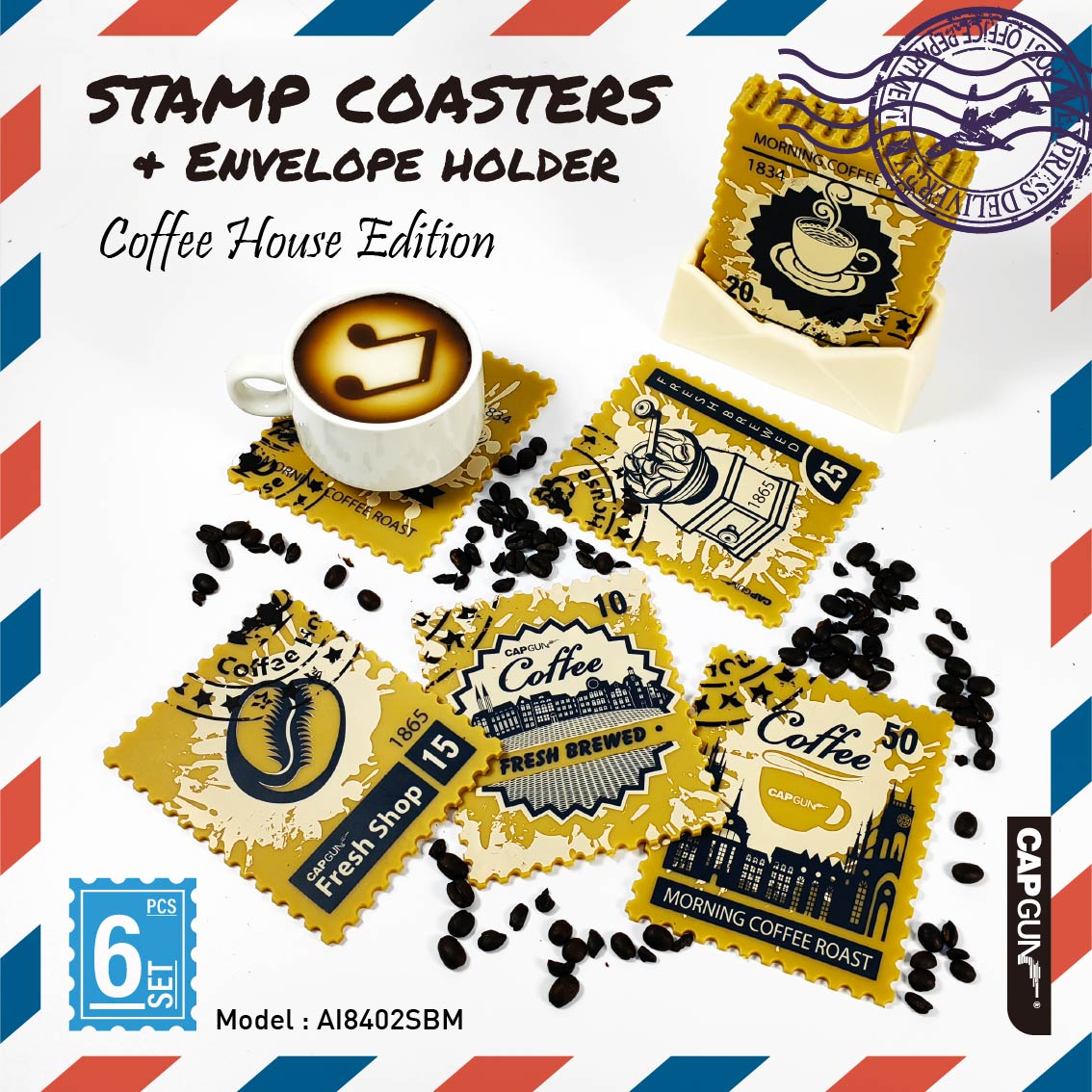 Rubber Coasters with Holder Stamp Design Coffer Mug Novelty Coasters for Drinks Non-Slip Cup Mat for Office Home Bar Kitchen