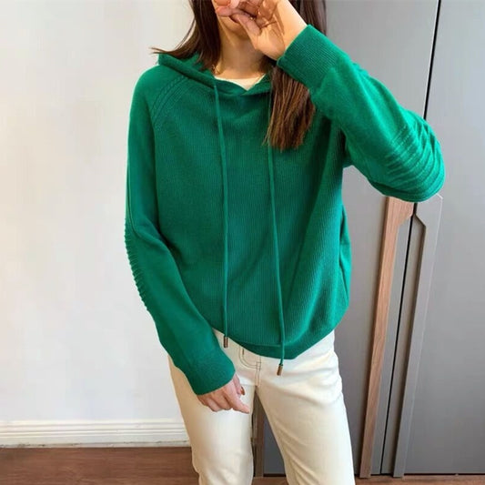 Hooded cashmere knitwear women's fall/winter pullover hoodie loose wool hoodie slouchy top