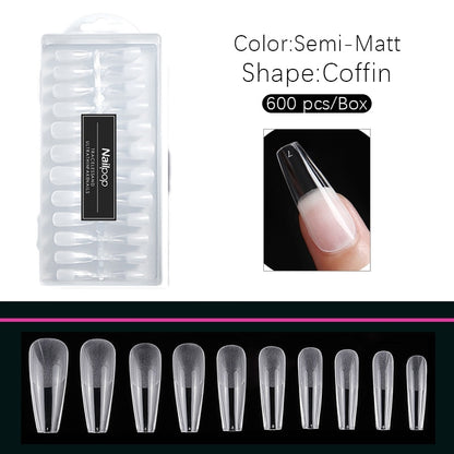 Nailpop Nail Tips Semi-Matt Press on Nails Coffin Tips Full Cover False Nails Almond Nail Art Boxed Fake Nails 576/600pcs