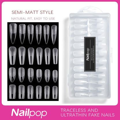 Nailpop Nail Tips Semi-Matt Press on Nails Coffin Tips Full Cover False Nails Almond Nail Art Boxed Fake Nails 576/600pcs