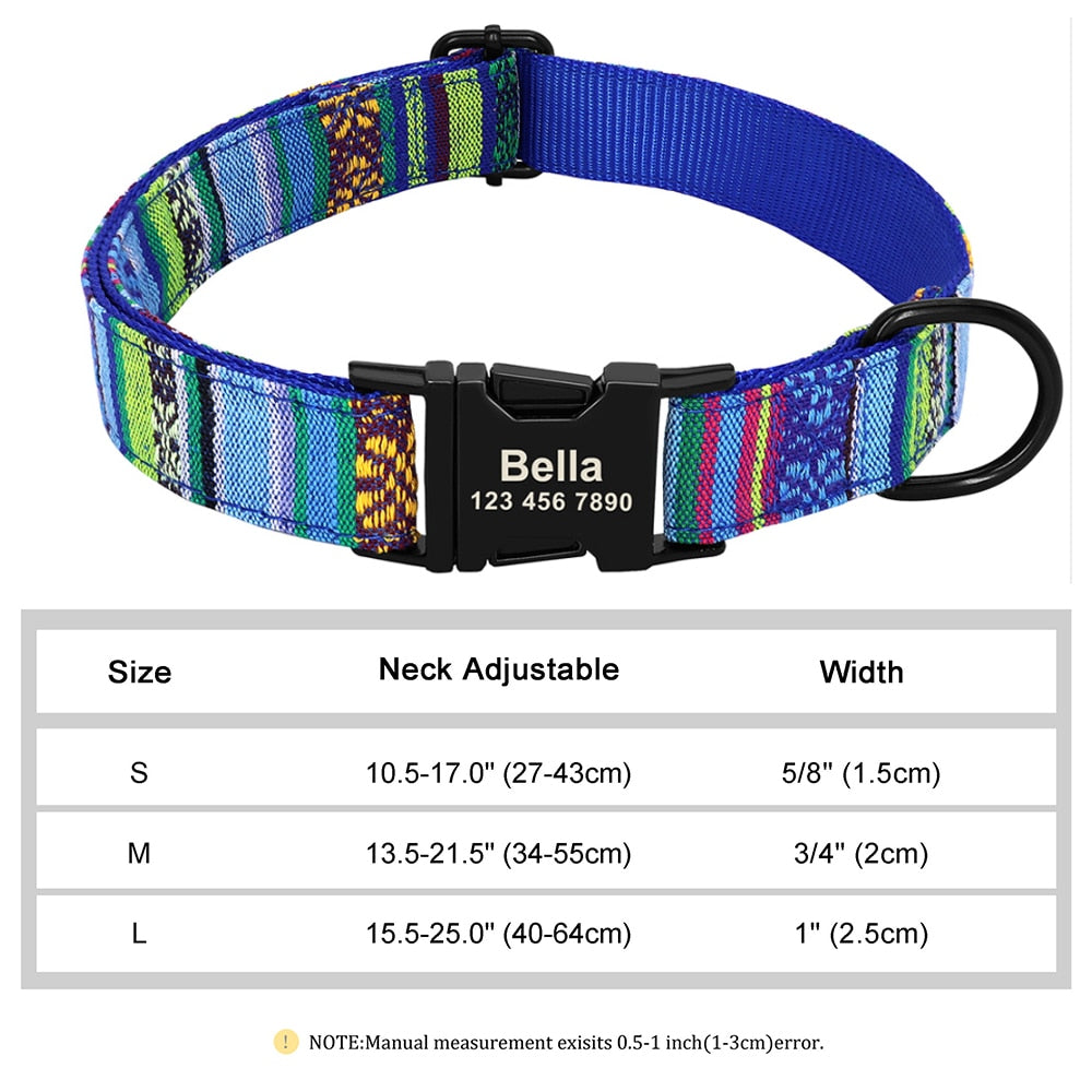 Custom Large Dog Collar Cute Print Personalized Pet Collar Nylon Puppy Dogs ID Collars Engraved Name for Small Medium Large Dog