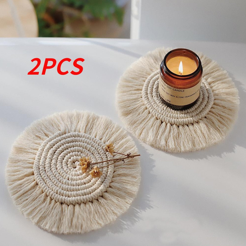 Home Creative Cotton Braid Coaster Handmade Macrame Cup Cushion Bohemia Style Non-slip Cup Mat