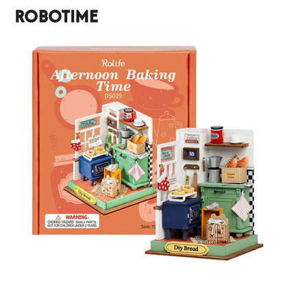 Robotime Rolife DIY Wooden Miniature Dollhouse Little&amp;Warm Space II for Girls Kids Birthday Gift - Afternoon Baking Time DS029