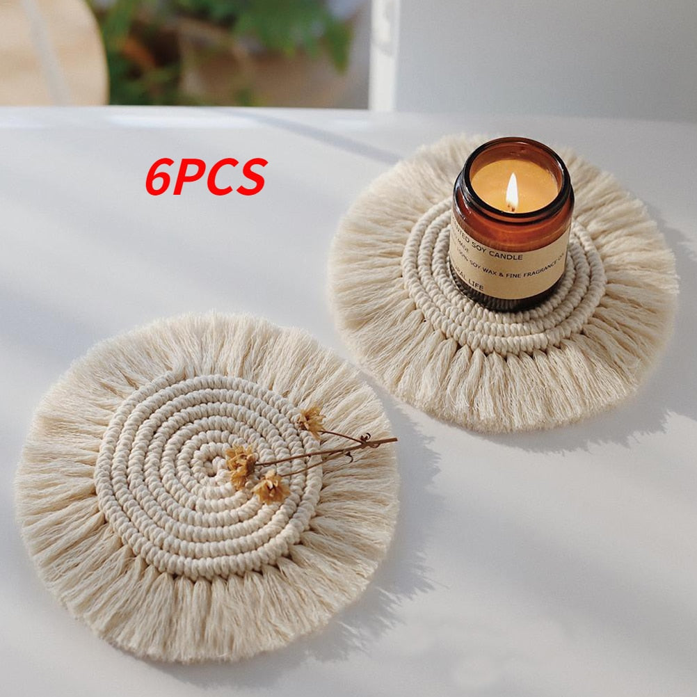 Home Creative Cotton Braid Coaster Handmade Macrame Cup Cushion Bohemia Style Non-slip Cup Mat