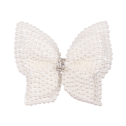 White Pearl Hair Bows With Hair Clips For Girls Kids Boutique Layers Bling Rhinestone Center Bows Hairpins Hair Accessories