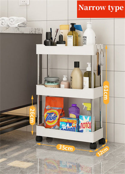 3/4 Tier Rolling Utility Cart Storage Shelf Movable Gap Storage Rack Kitchen Bathroom Slim Slide Organizer Shelf Livingroom Rack