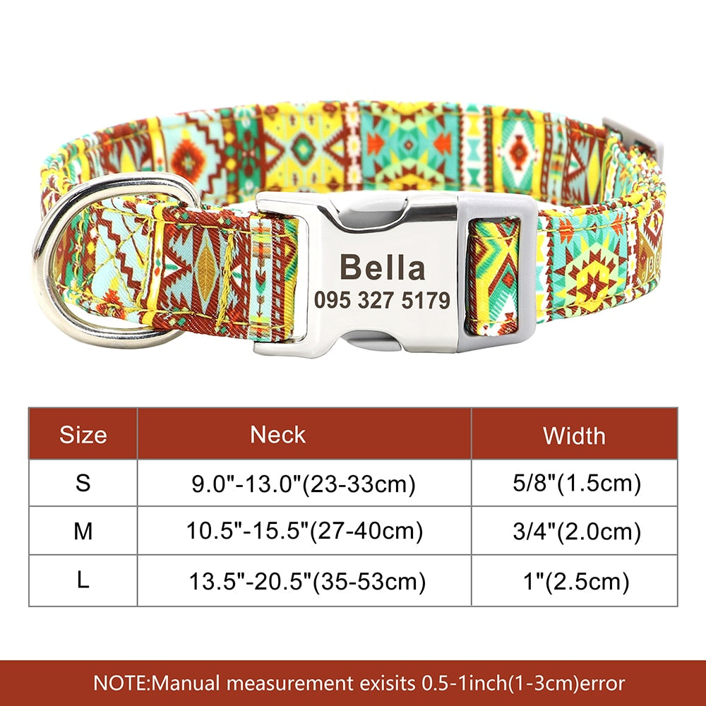 Custom Large Dog Collar Cute Print Personalized Pet Collar Nylon Puppy Dogs ID Collars Engraved Name for Small Medium Large Dog