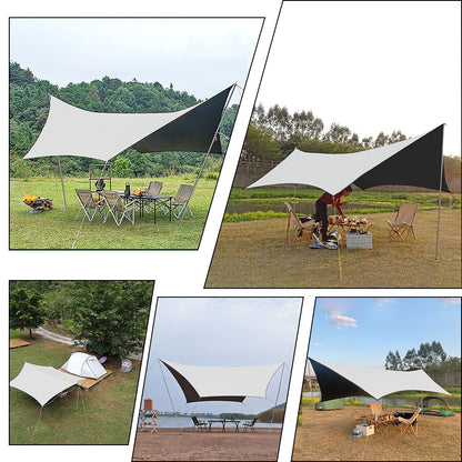 5x4.5m Large Black Coating Tarp Waterproof Hexagonal Butterfly Awning Camping Outdoor Shade Tarpaulin Shelter Sunshade Flysheet