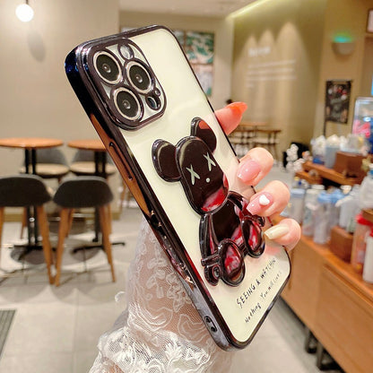 For iPhone 12 11 13 Pro Max X XR XS Max 7 8 Plus SE 2020 Fashion Cartoon Cover Luxury cute Violent Bear Plating Clear Phone Case