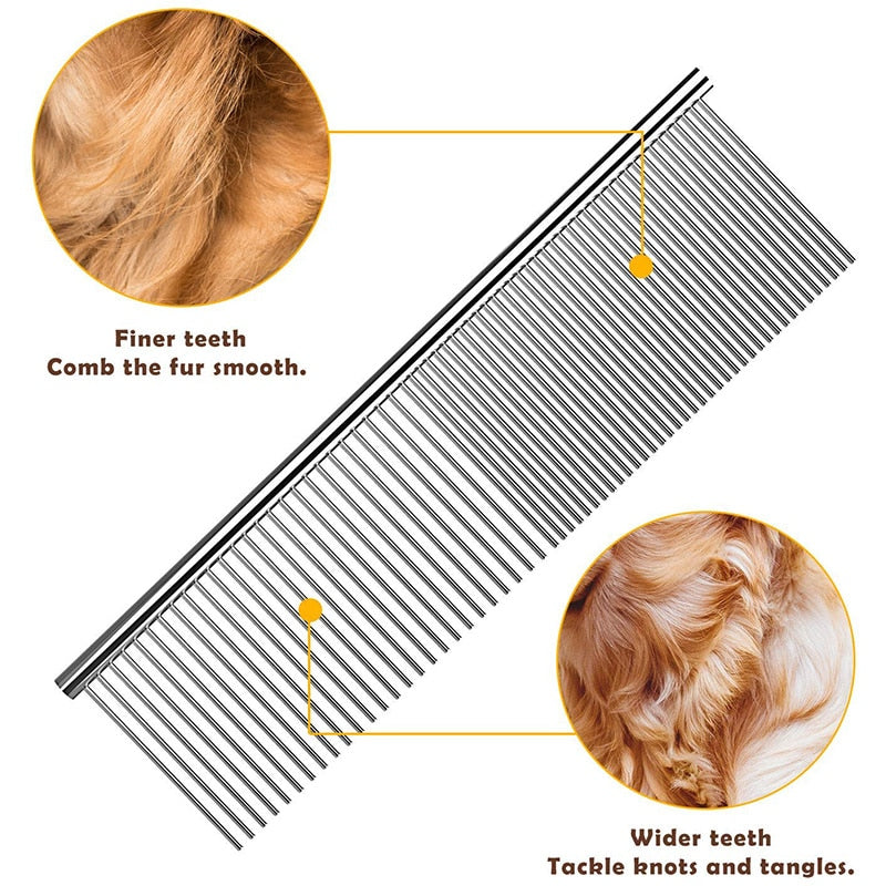 Pet Dematting Comb - Stainless Steel Pet Grooming Comb for Dogs and Cats Gently Removes Loose Undercoat, Mats, Tangles and Knots