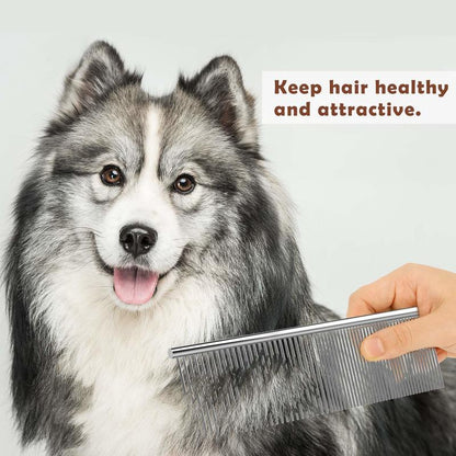 Pet Dematting Comb - Stainless Steel Pet Grooming Comb for Dogs and Cats Gently Removes Loose Undercoat, Mats, Tangles and Knots