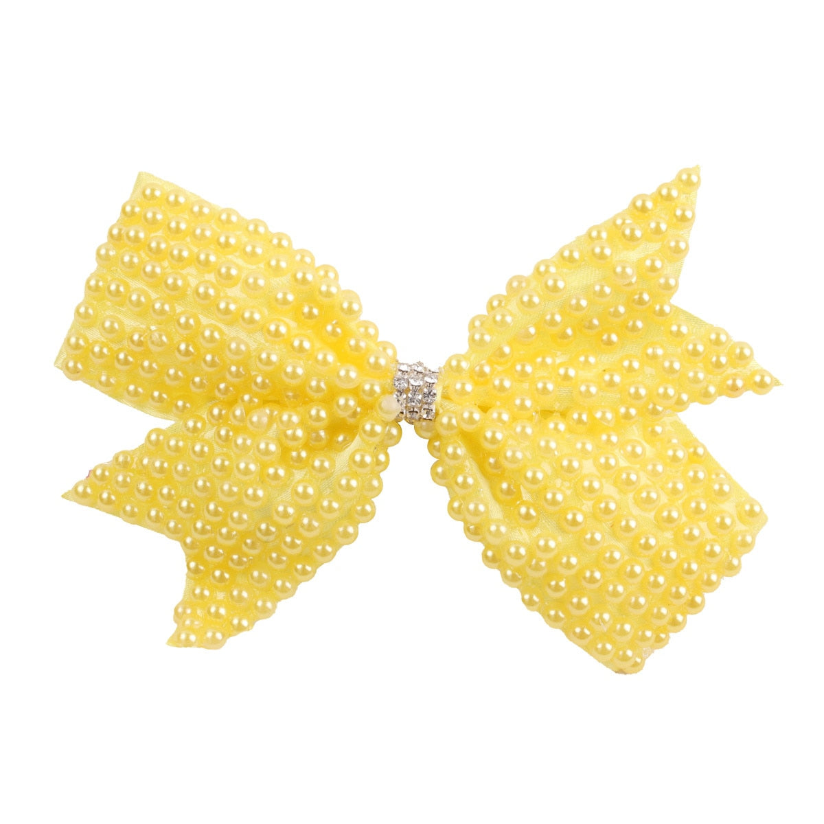 White Pearl Hair Bows With Hair Clips For Girls Kids Boutique Layers Bling Rhinestone Center Bows Hairpins Hair Accessories