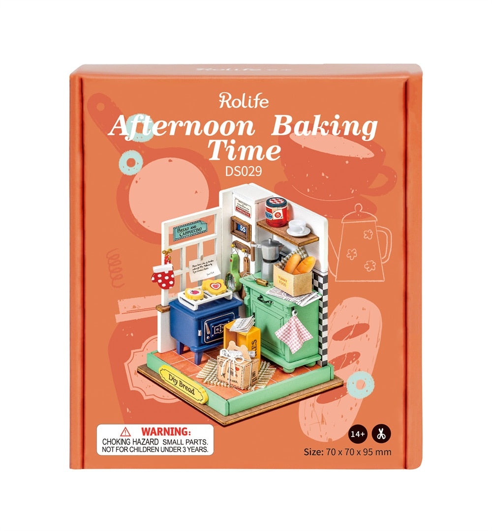 Robotime Rolife DIY Wooden Miniature Dollhouse Little&amp;Warm Space II for Girls Kids Birthday Gift - Afternoon Baking Time DS029