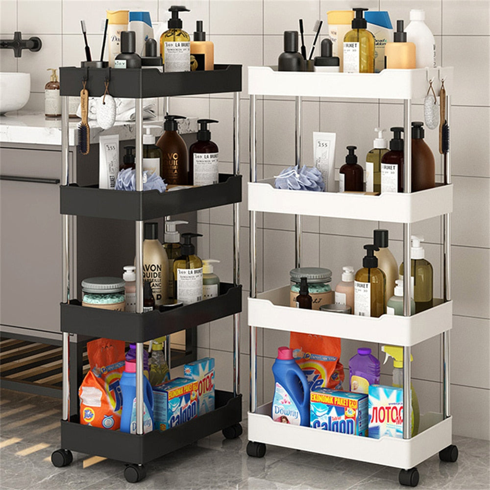 3/4 Tier Rolling Utility Cart Storage Shelf Movable Gap Storage Rack Kitchen Bathroom Slim Slide Organizer Shelf Livingroom Rack