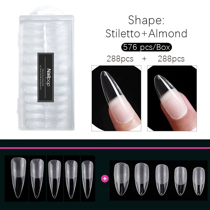 Nailpop Nail Tips Semi-Matt Press on Nails Coffin Tips Full Cover False Nails Almond Nail Art Boxed Fake Nails 576/600pcs