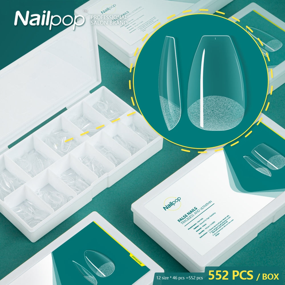 Nailpop Press on Nails Short Style 552pcs Acrylic False Nails Full Cover Artificial Nails Ladies Fingernails Manicure Art Tips