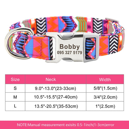 Custom Large Dog Collar Cute Print Personalized Pet Collar Nylon Puppy Dogs ID Collars Engraved Name for Small Medium Large Dog