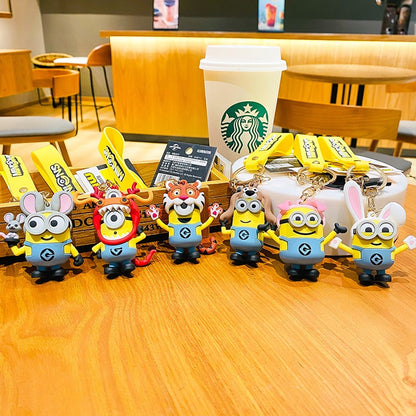 New Anime Little Yellow Man Cartoon Minions Animal Series Bag Pendant Cute Creative Animation Toys Keyring Car Accessories Gifts