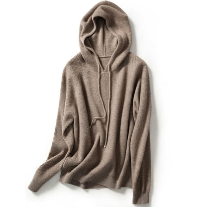 autumn winter hooded cashmere sweater female pullover loose 100% pure wool hoodie languid lazy wind knitting base hoodie