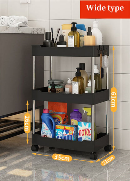 3/4 Tier Rolling Utility Cart Storage Shelf Movable Gap Storage Rack Kitchen Bathroom Slim Slide Organizer Shelf Livingroom Rack