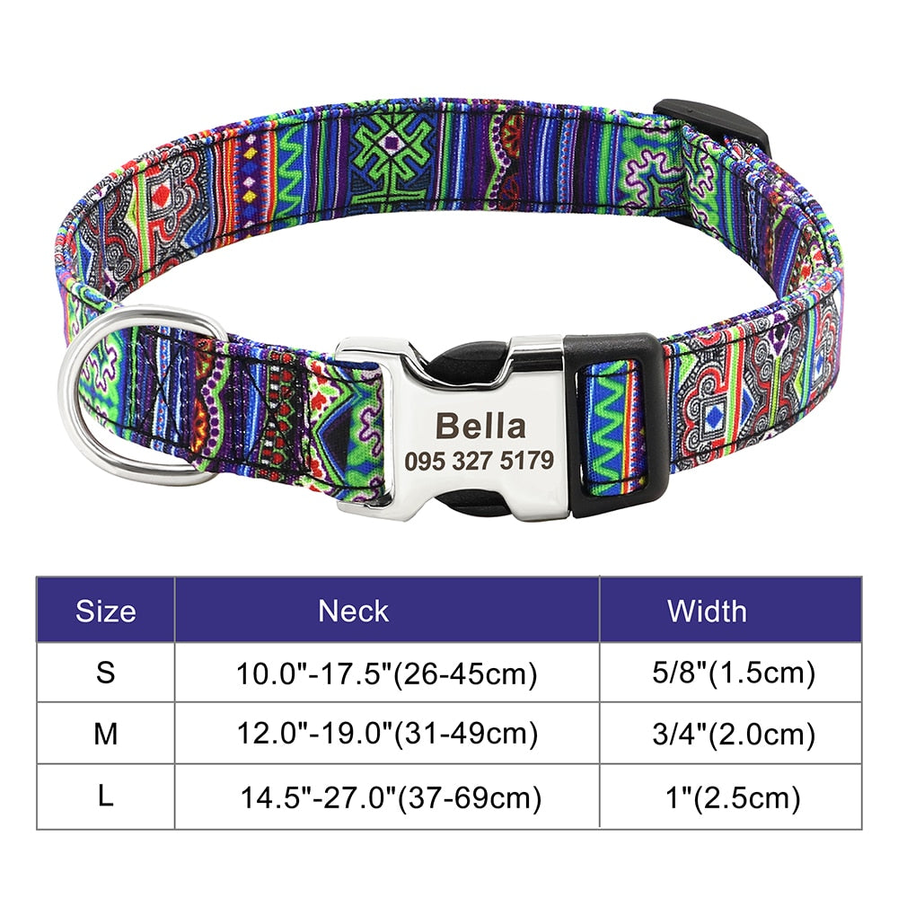 Custom Large Dog Collar Cute Print Personalized Pet Collar Nylon Puppy Dogs ID Collars Engraved Name for Small Medium Large Dog