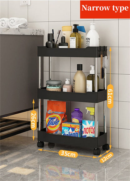 3/4 Tier Rolling Utility Cart Storage Shelf Movable Gap Storage Rack Kitchen Bathroom Slim Slide Organizer Shelf Livingroom Rack