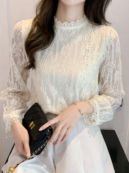 Spring Women White Lace Blouse Shirt Long Sleeve Blouse Women Blusas Mujer De Moda 2022 Blouses Femme Women Tops Shirts F395