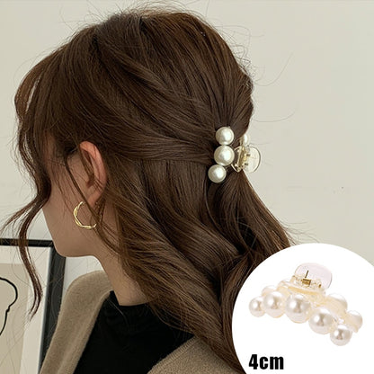 Pearl Hair Claw Set Clip for Women Gold Color Hairpins Metal Hair Accessories Geometric Hollow Pincer Barrette Crystal Clip Big