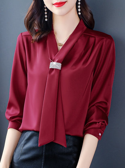 Spring Long Sleeve Blouse Women Blusas Mujer De Moda 2021 Blouses Femme Shirts Bow V-Neck Chiffon Blouse Shirt Women Tops D412