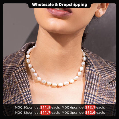 ENFASHION Natural Pearl Choker Necklace Women Gold Color Stainless Steel Irregular Pearl Necklace Fashion Femme Jewelry P193050