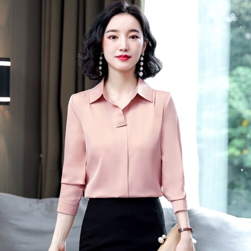 Long Sleeve Chiffon Blouse Shirt Women Tops Blouse Women Blusas Mujer De Moda 2021 Turn Down Collar Office Blouse Blusa E140