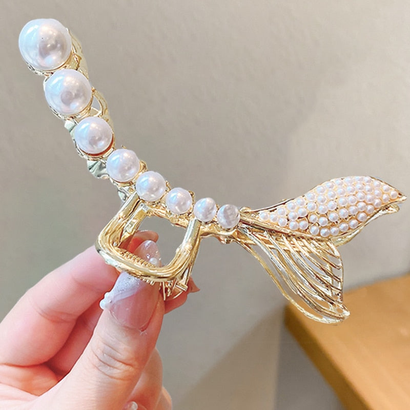 Pearl Hair Claw Set Clip for Women Gold Color Hairpins Metal Hair Accessories Geometric Hollow Pincer Barrette Crystal Clip Big