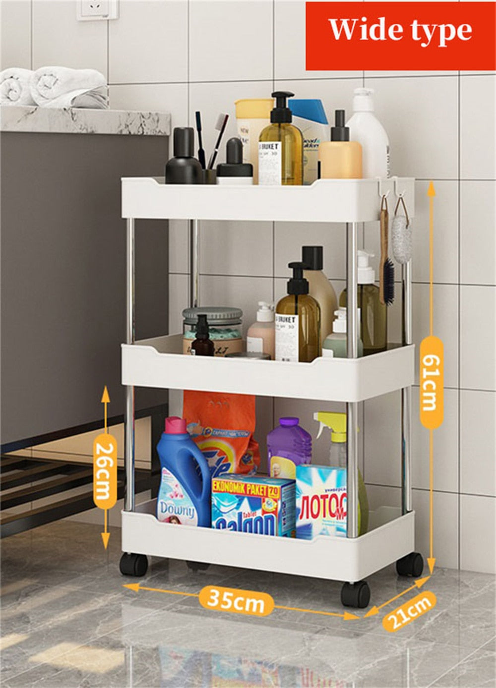 3/4 Tier Rolling Utility Cart Storage Shelf Movable Gap Storage Rack Kitchen Bathroom Slim Slide Organizer Shelf Livingroom Rack