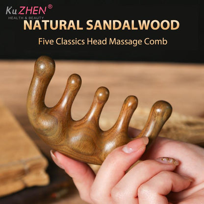 Head Meridian Massage Comb Green Sandalwood Five Wide Tooth Comb Acupuncture Therapy Blood Circulation Anti-static Smooth Hair